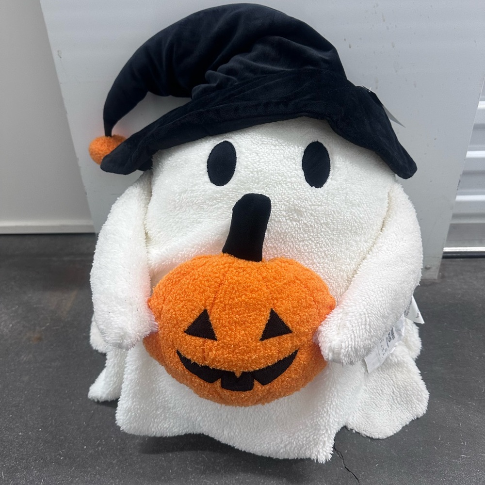 New Ghost with Witches Hat and Pumpkin Plush Pillow